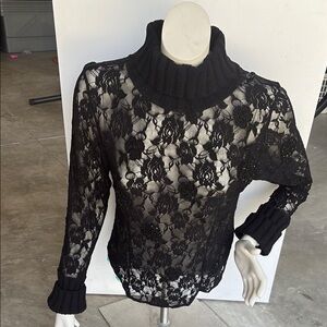 Black Lace Turtleneck Sweater